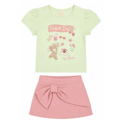 Conjunto Infantil Angerô Blusa Estampa Ursa e Short Saia