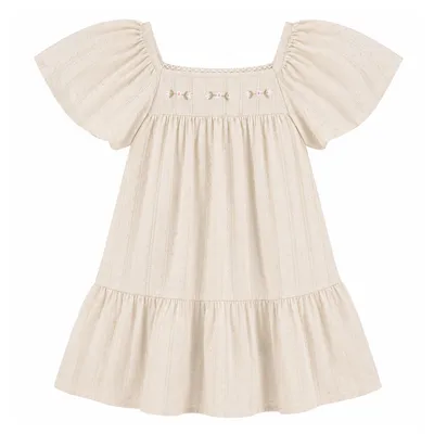 Vestido Infantil Angerô Manga Curta Bordado Flores