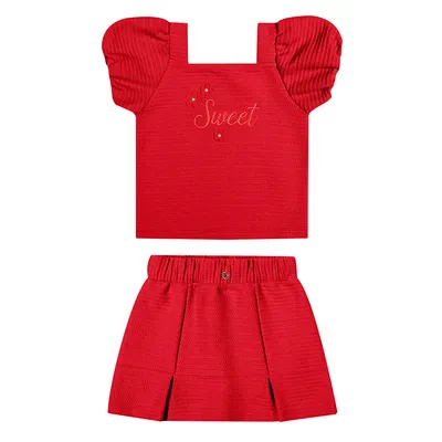 Conjunto Infantil Angerô Blusa Bordado Flor e Short Saia Conjunto Infantil Angerô Blusa Bordado Flor e Short Saia