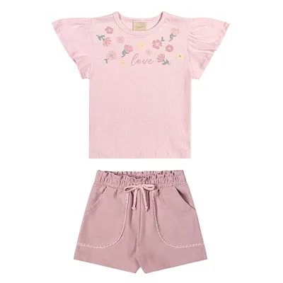 Conjunto Infantil Angero Blusa Estampa Flor e Short