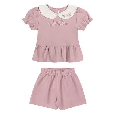 Conjunto Bebê Angero Blusa Gola Aplique Flores e Short Conjunto Bebê Angero Blusa Gola Aplique Flores e Short