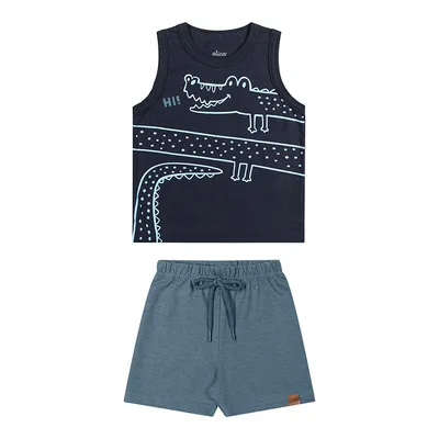 Conjunto Bebê Elian Regata Estampa Jacaré E Bermuda