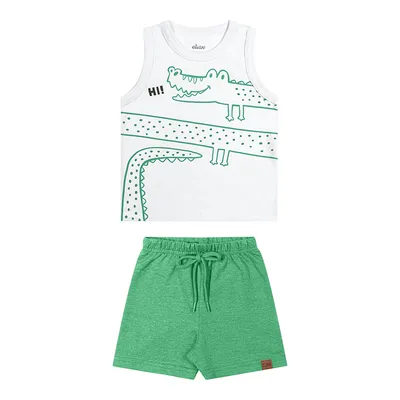 Conjunto Bebê Elian Regata Estampa Jacaré E Bermuda