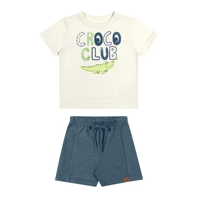 Conjunto Infantil Elian Camiseta Estampa Crocodilo E Bermuda