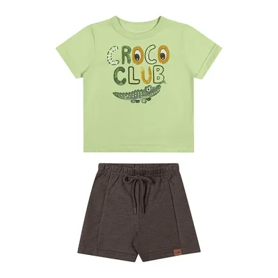 Conjunto Infantil Elian Camiseta Estampa Crocodilo E Bermuda