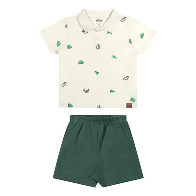 Conjunto Bebê Elian Camisa Polo Estampa Dino E Bermuda