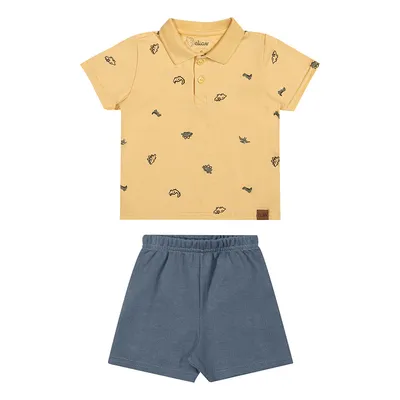 Conjunto Bebê Elian Camisa Polo Estampa Dino E Bermuda