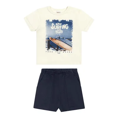 Conjunto Infantil Elian Camiseta Estampa Surfing e Bermuda