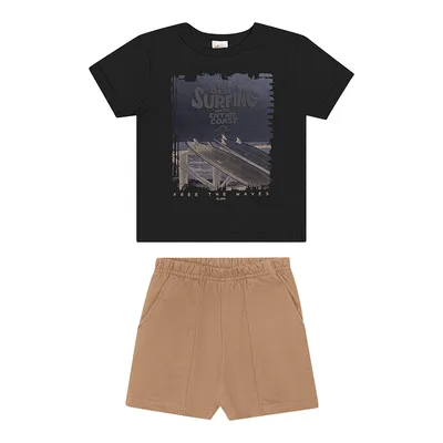Conjunto Infantil Elian Camiseta Estampa Surfing e Bermuda