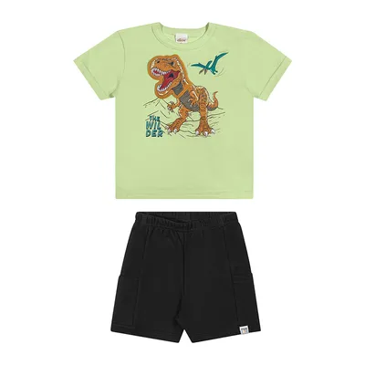 Conjunto Infantil Elian Camiseta Estampa Dinossauro e Bermuda