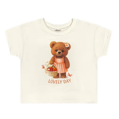 Blusa Infantil Elian Manga Curta Estampa Ursa Lovely Day