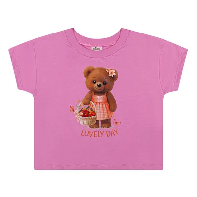 Blusa Infantil Elian Manga Curta Estampa Ursa Lovely Day