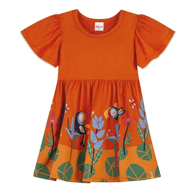 Vestido Infantil Elian Detalhe Babados Estampa Tucano Vestido Infantil Elian Detalhe Babados Estampa Tucano