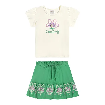 Conjunto Infantil Elian Blusa Estampa Flor Spring E Saia