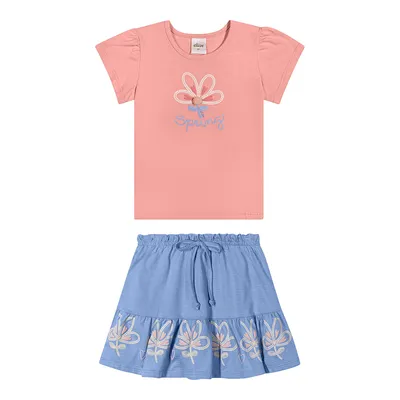 Conjunto Infantil Elian Blusa Estampa Flor Spring E Saia Conjunto Infantil Elian Blusa Estampa Flor Spring E Saia