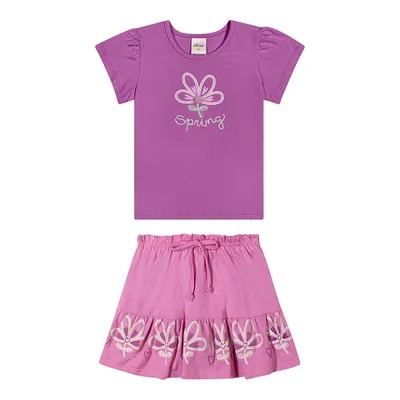 Conjunto Infantil Elian Blusa Estampa Flor Spring E Saia