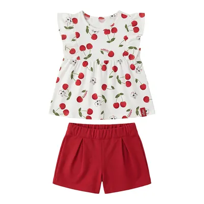 Conjunto Infantil Elian Blusa Cavada Estampa Cerejas E Short