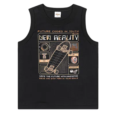 Camiseta Juvenil Elian Regata Estampa Skate em Meia Malha
