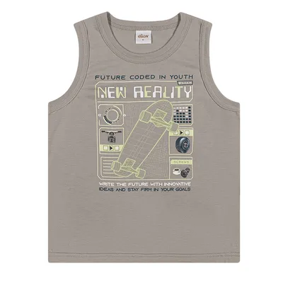Camiseta Juvenil Elian Regata Estampa Skate em Meia Malha