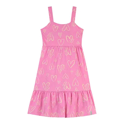 Vestido Juvenil Elian Regata Estampa Corações E Babado