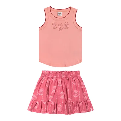 Conjunto Infantil Elian Regata Estampa Flor E Short Saia Conjunto Infantil Elian Regata Estampa Flor E Short Saia