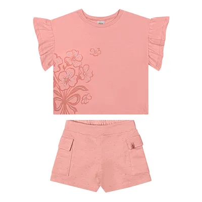 Conjunto Juvenil Elian Blusa Babado Estampa Flores E Short