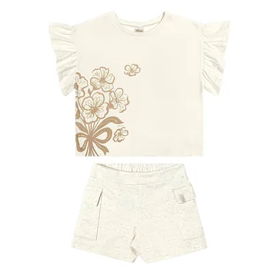 Conjunto Juvenil Elian Blusa Babado Estampa Flores E Short Conjunto Juvenil Elian Blusa Babado Estampa Flores E Short