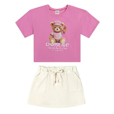 Conjunto Juvenil Elian Blusa Estampa Urso Love E Short Saia Conjunto Juvenil Elian Blusa Estampa Urso Love E Short Saia