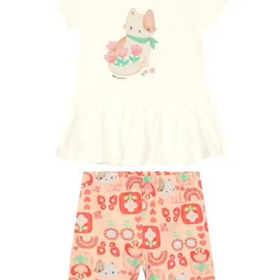 Conjunto Infantil Brandili Blusa Estampa Gata e Bermuda