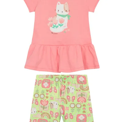 Conjunto Infantil Brandili Blusa Estampa Gata e Bermuda Conjunto Infantil Brandili Blusa Estampa Gata e Bermuda
