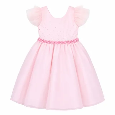 Vestido Tule Infantil D-Luxe Cavado Aplique Strass