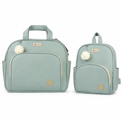 Bolsa Mappyng Bordado Urso E Pompom 2 Peças