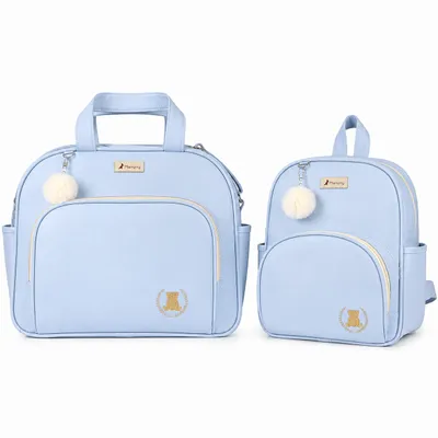 Bolsa Mappyng Bordado Urso E Pompom 2 Peças