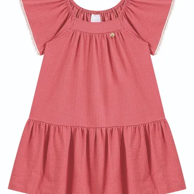 Vestido Infantil Kiki Manga Curta Detalhe Renda E Babado