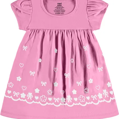 Vestido Bebê Rovi Kids Manga Curta Estampa Flores E Corações