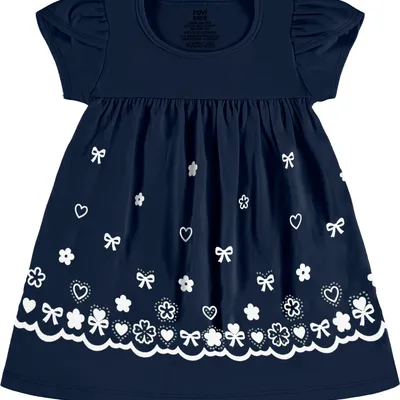 Vestido Bebê Rovi Kids Manga Curta Estampa Flores E Corações