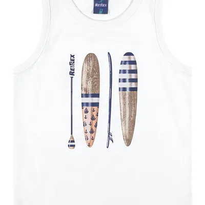 Camiseta Regata Infantil Reirex Meia Malha Estampa Pranchas