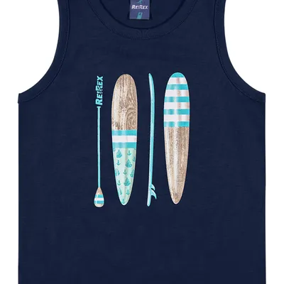 Camiseta Regata Infantil Reirex Meia Malha Estampa Pranchas