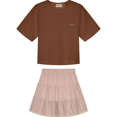 Conjunto Infantil Lamon Blusa Lisa E Short Saia Renda