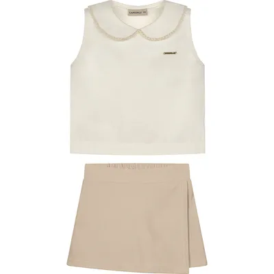 Conjunto Infantil Lamon Blusa Gola Renda E Short Saia