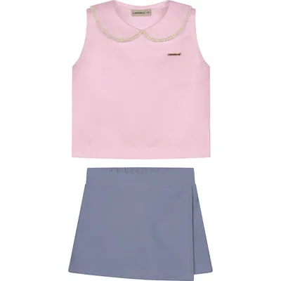 Conjunto Infantil Lamon Blusa Gola Renda E Short Saia Conjunto Infantil Lamon Blusa Gola Renda E Short Saia