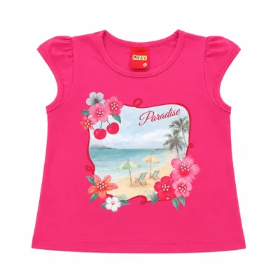 Blusa Infantil Kyly Manga Curta Estampa Praia