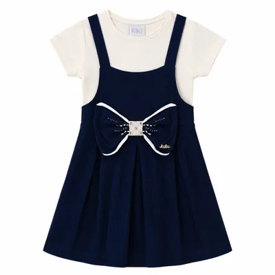 Salopete Infantil Kiki Com Laço E Blusa Manga Curta Lisa