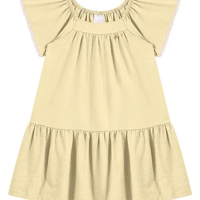 Vestido Infantil Kiki Manga Curta Detalhe Renda E Babado