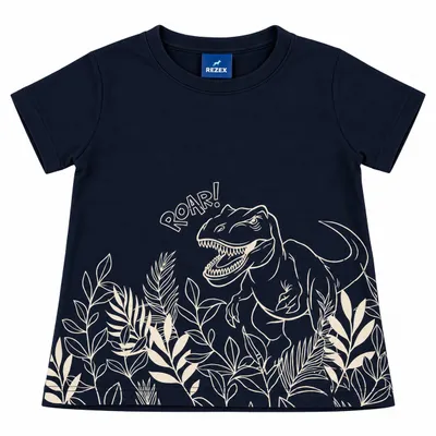 Camiseta Infantil Rei Rex Manga Curta Estampa Dinossauro
