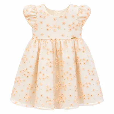 Vestido Bebê Pupila Manga Curta Tule Flor E Glitter