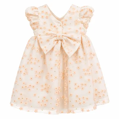 Vestido Bebê Pupila Manga Curta Tule Flor E Glitter