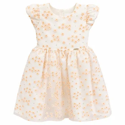 Vestido Infantil Pupila Manga Curta Tule Flor E Glitter
