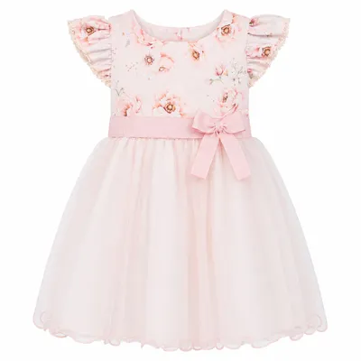 Vestido Infantil Pupila Cavado Tule Pala Flor Com Cinto