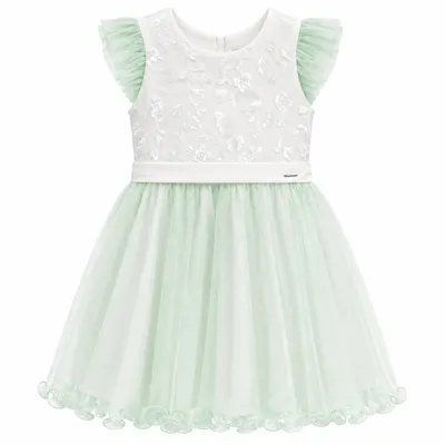 Vestido Infantil Pupila Manga Curta Pala Bordado Flor Tule
